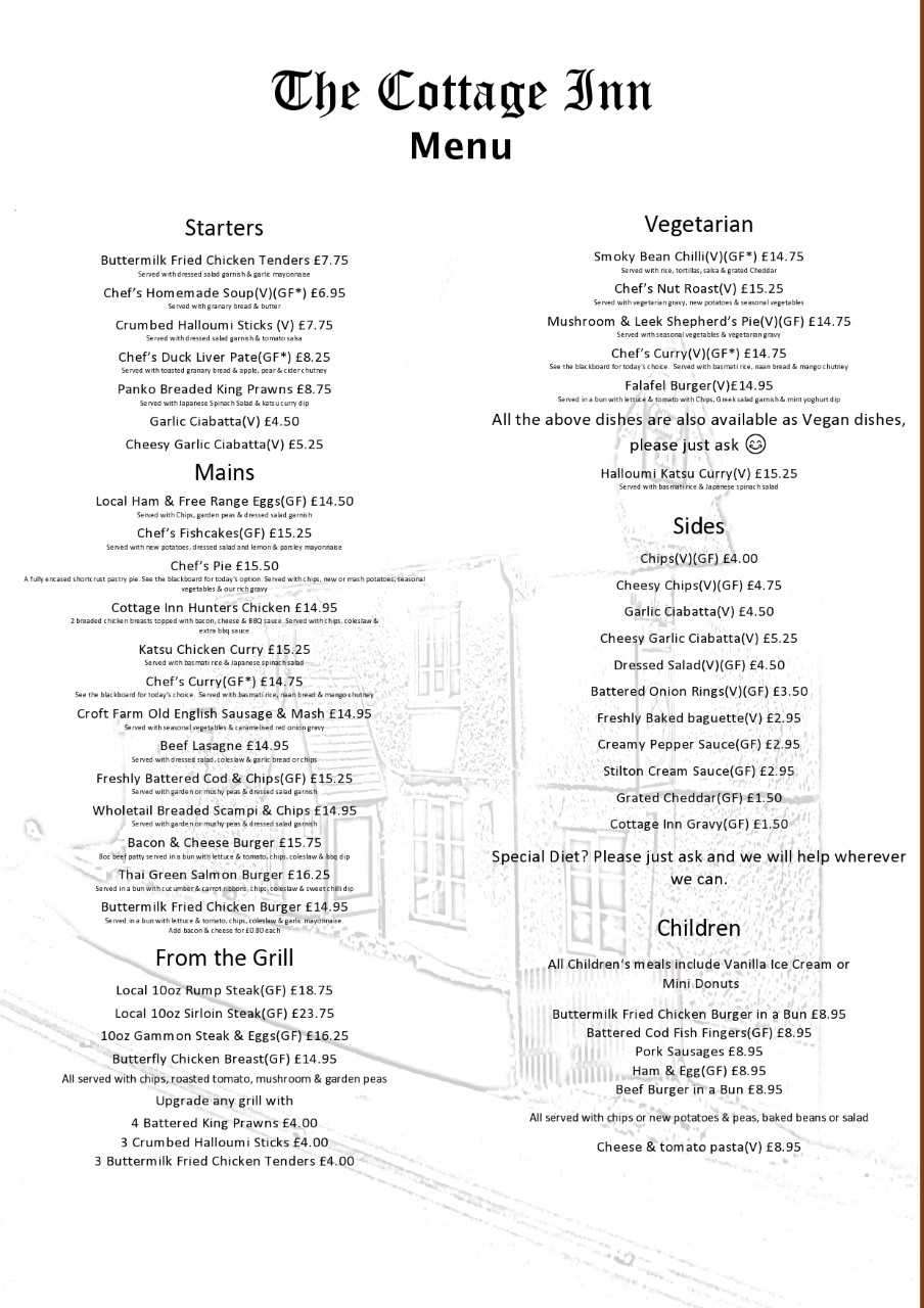 The Cottage Inn Menu