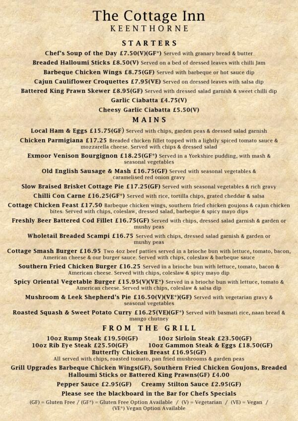 Menus - The Cottage Inn